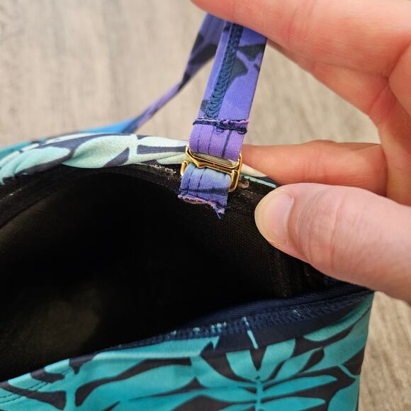 Bleu Rod Beattie Twist Bandeau One-piece Halter Hawaiian Leaf Swimsuit Size 6 - Picture 11 of 14